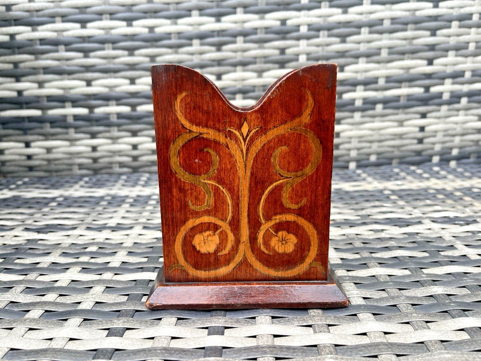 Antique Edwardian Art Nouveau Wooden Pokerwork Floral Desk Office Letter Rack photo 65.0