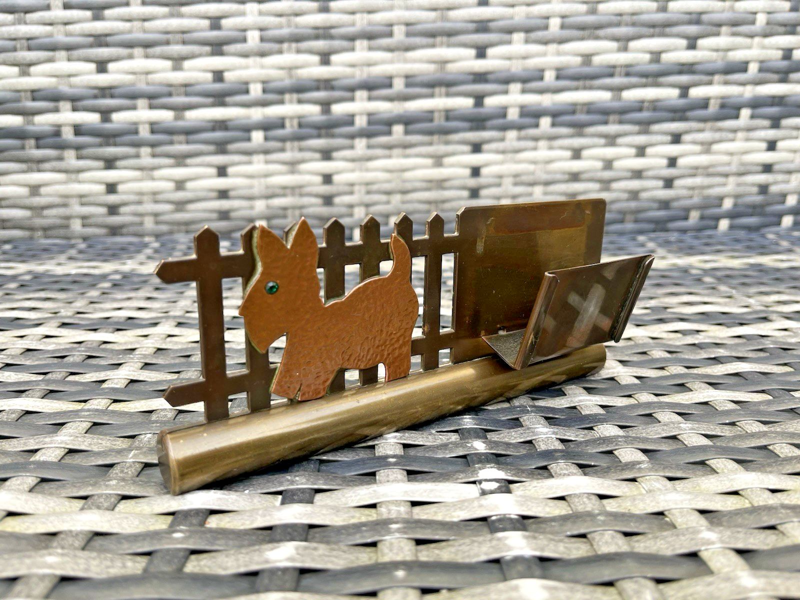 Antique Art Deco Copper & Brass Scottie Dog Terrier Desk Matchbox Holder Matches photo 55.0