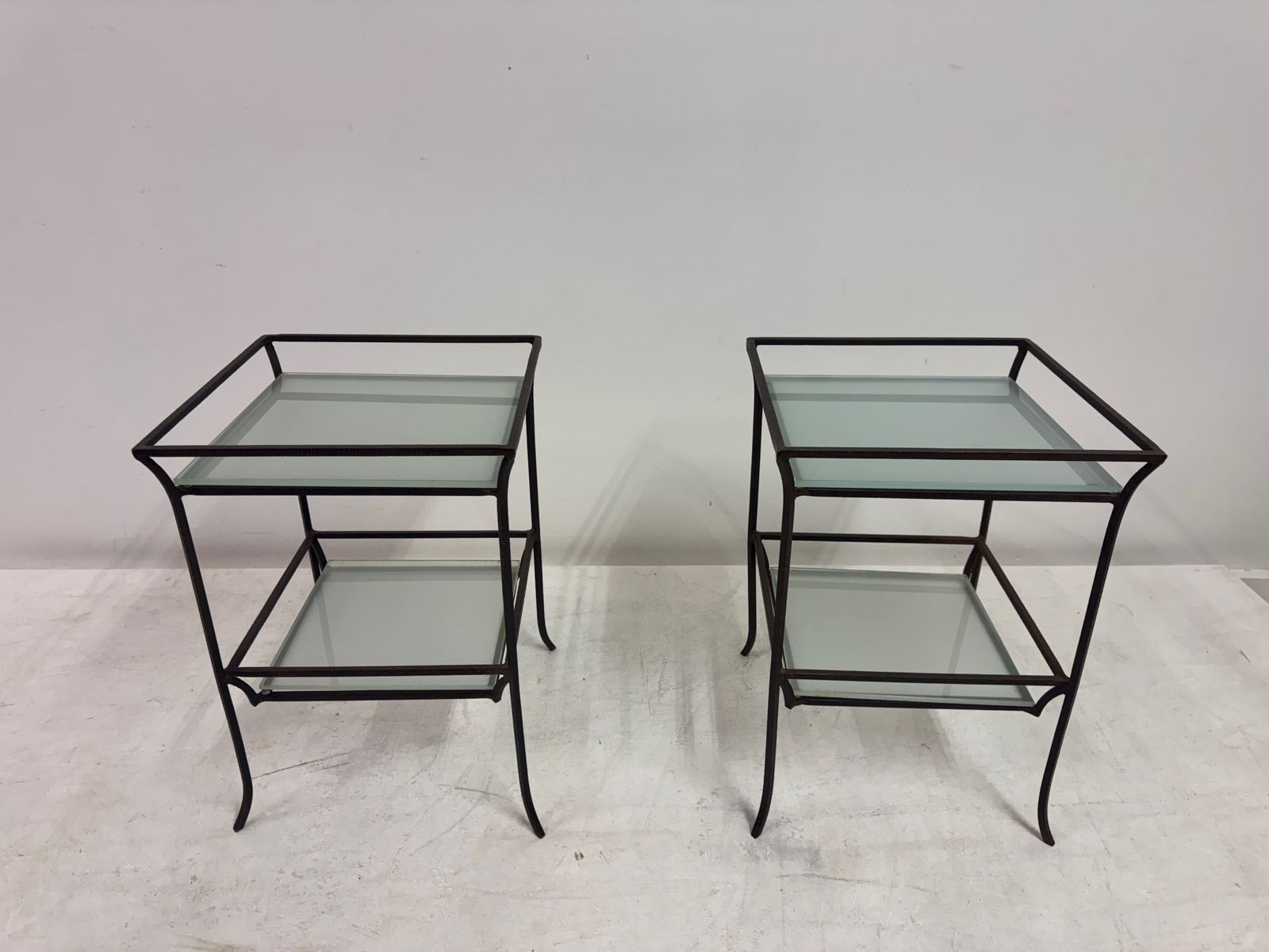 Pair Of French Two Tier Wrought Iron Side Tables photo for sale