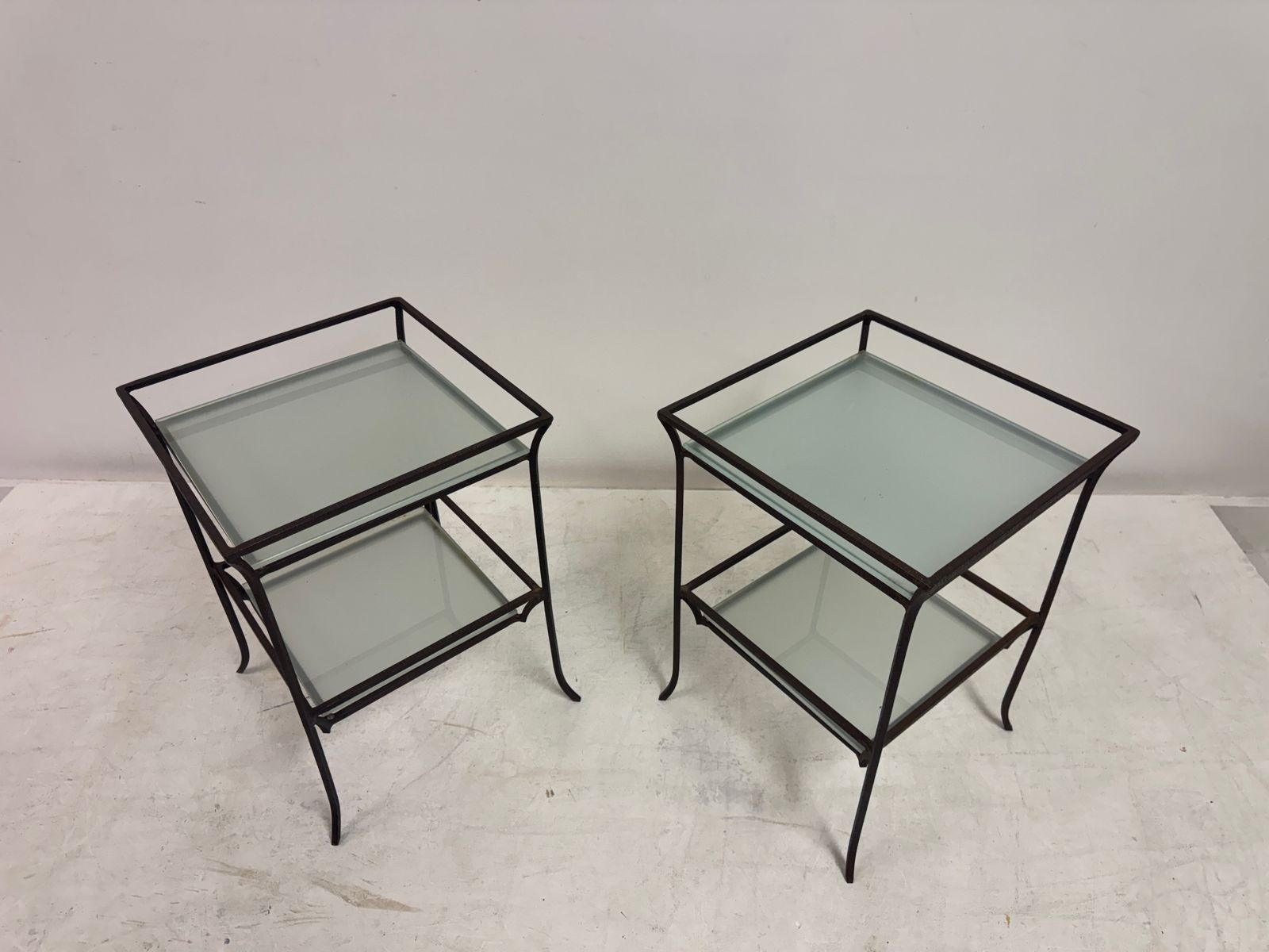 Furniture Pair Of French Two Tier Wrought Iron Side Tables photo
