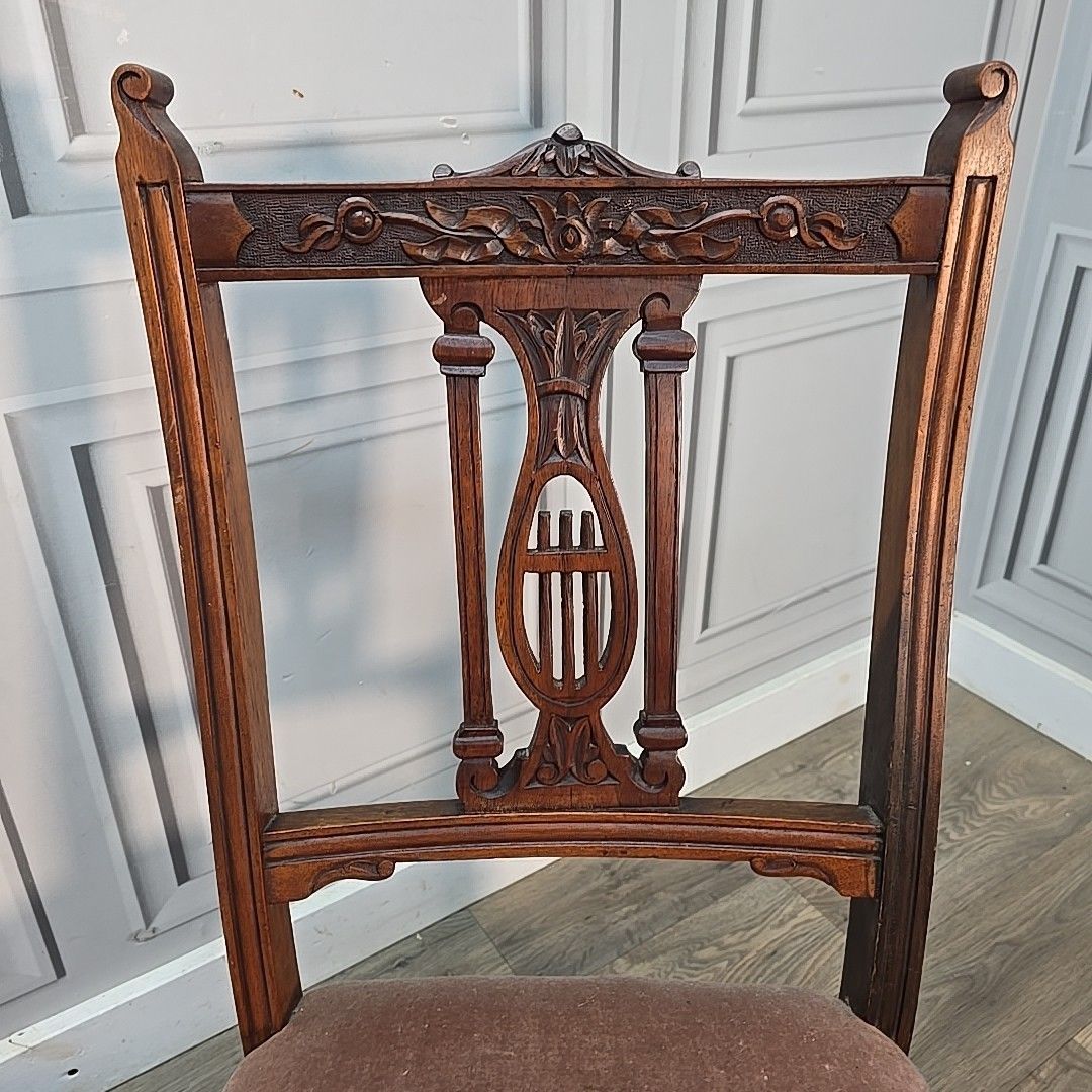 Antique Pair Bedroom Chairs Solid Wood Carved Hall Nursing Seats Mahogany photo for sale