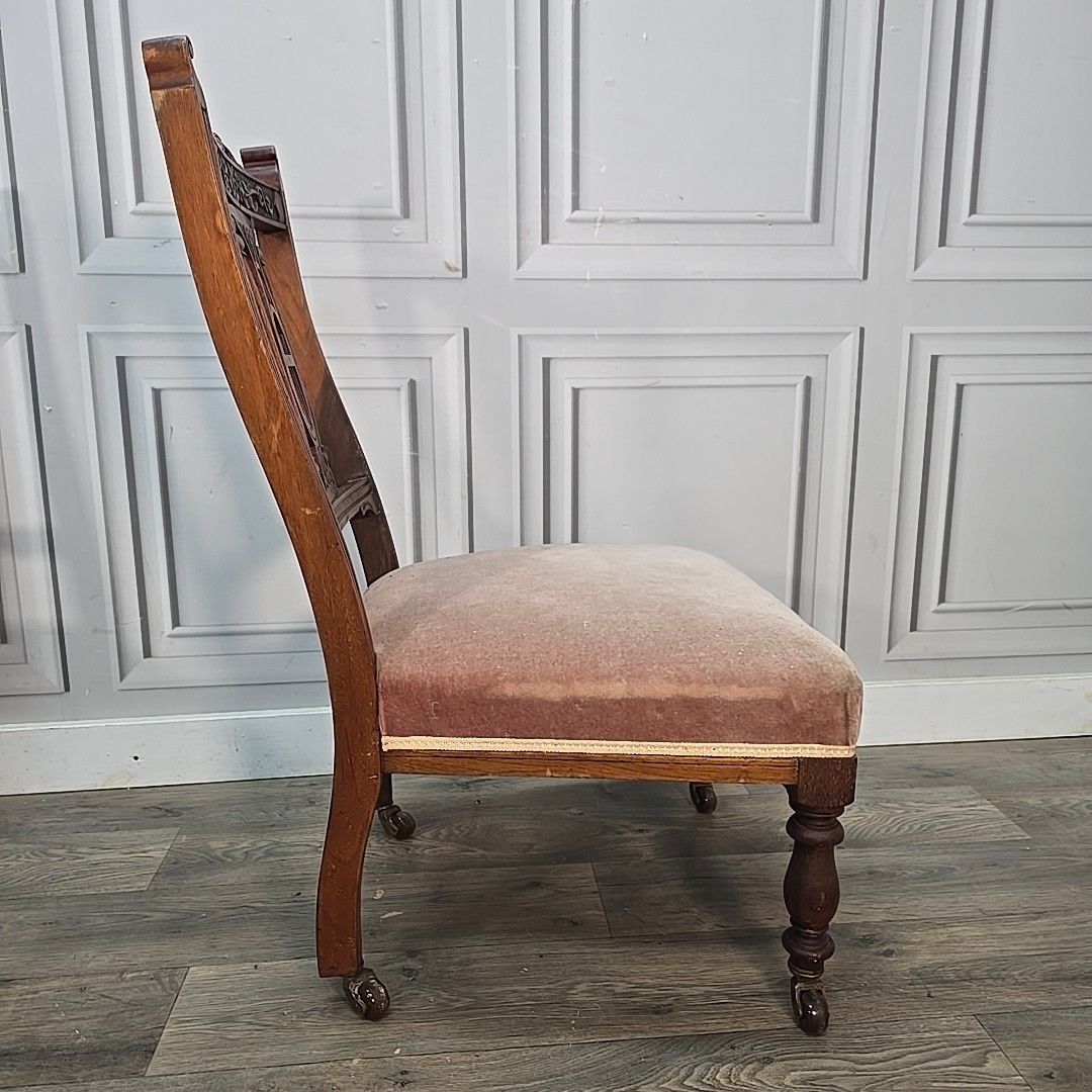 Antique Pair Bedroom Chairs Solid Wood Carved Hall Nursing Seats Mahogany photo vinterior