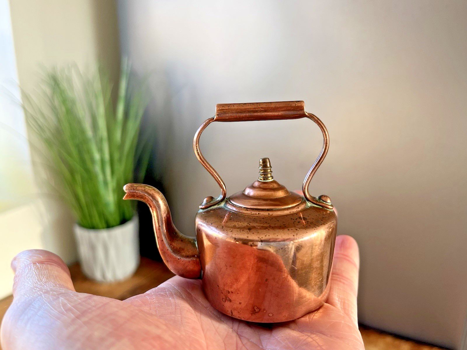 Antique Victorian Miniature Salesmans Sample English Copper Fireside Kettle 19th