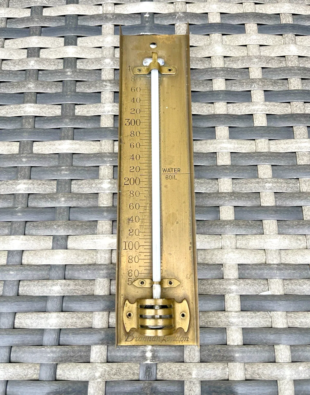Antique 1920's Scientific Brannan London Brass Fahrenheit Industrial Thermometer