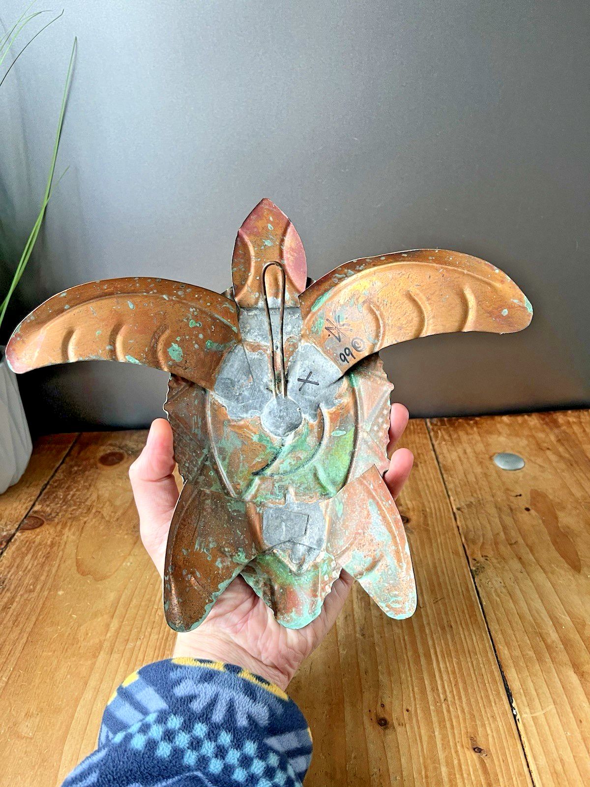 Vintage C1999 Copper Verdigris Moon Turtle Wall Folk Art By U.S Artist Kurt Ruby photo buy
