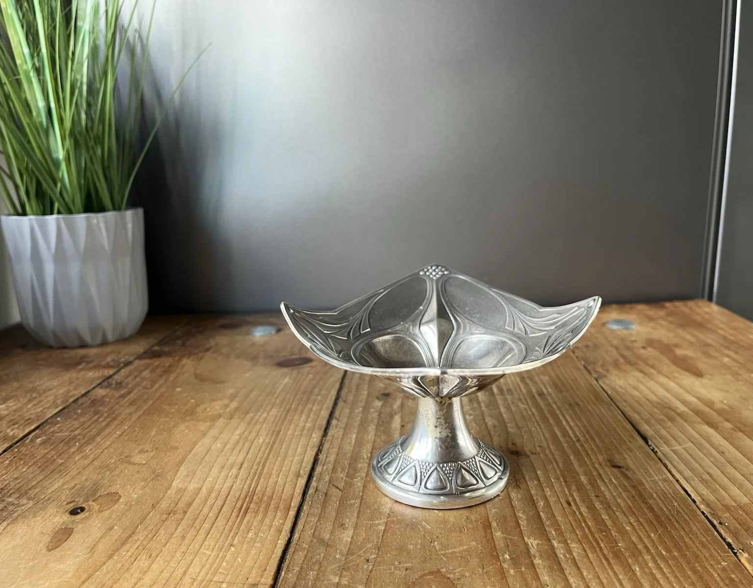 Antique Art Nouveau Wmf Jugendstil Pedestal Bowl Stand Silver Plated / Pewter photo vinterior