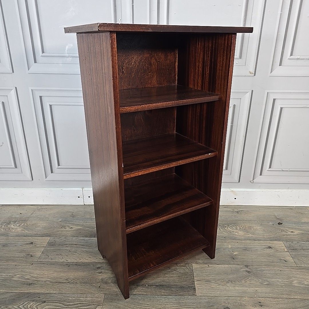 Vintage Narrow Bookcase Shelf Mahogany Veneer Open Shelves Retro Office Filing photo for sale