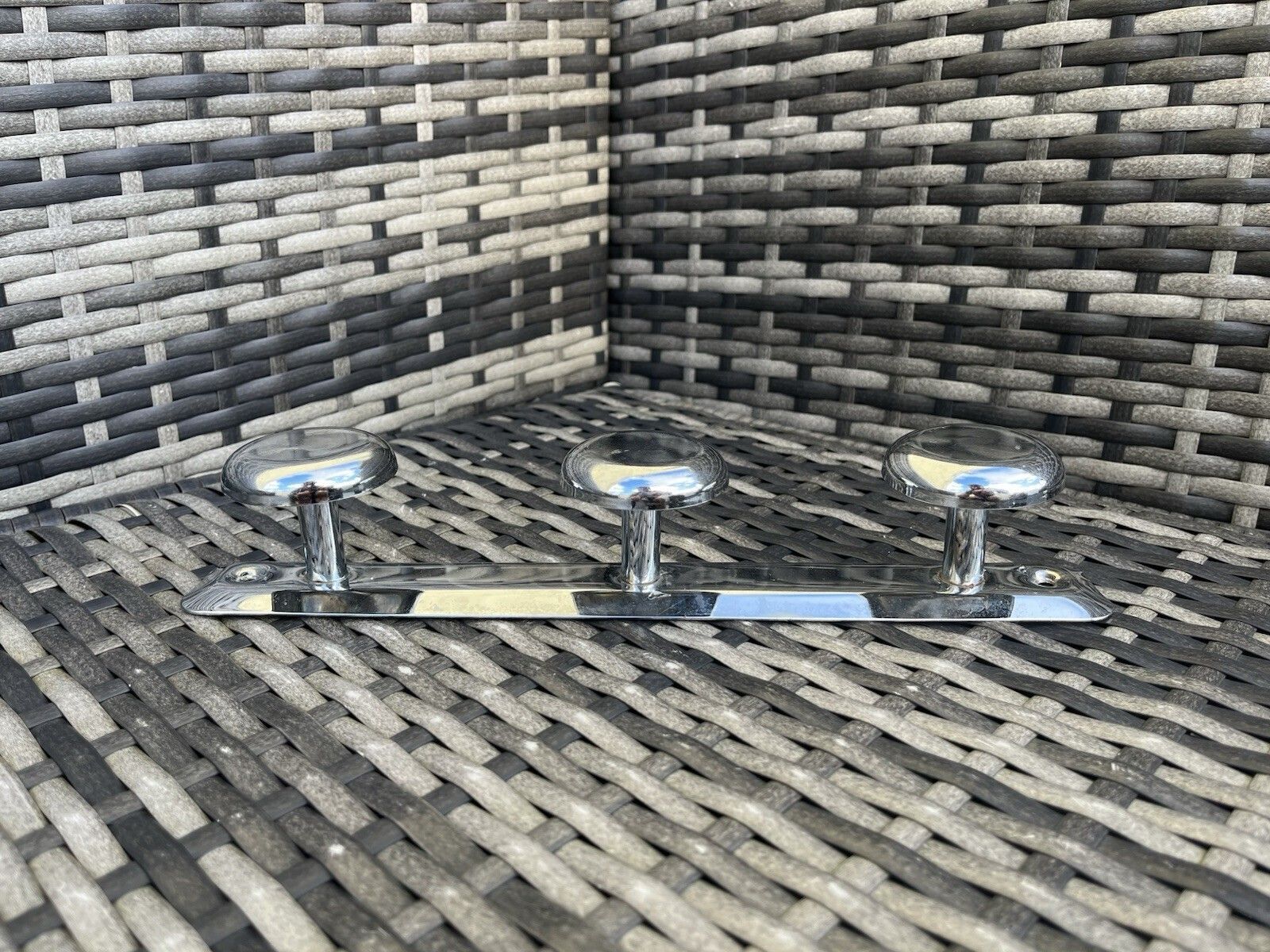 1960's Mid Century French 3 Peg Chrome Coat Hat Hook Stand Retro Sputnik Atomic photo vinterior