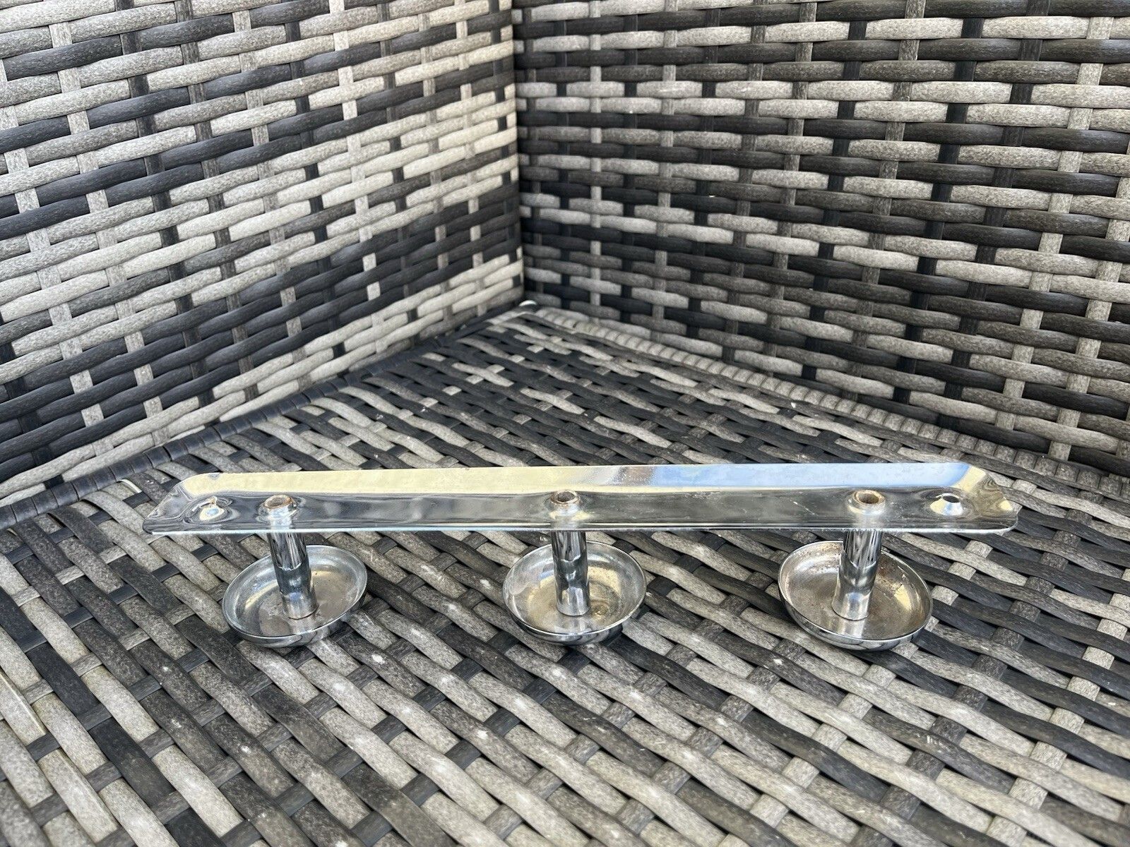 1960's Mid Century French 3 Peg Chrome Coat Hat Hook Stand Retro Sputnik Atomic photo vintage