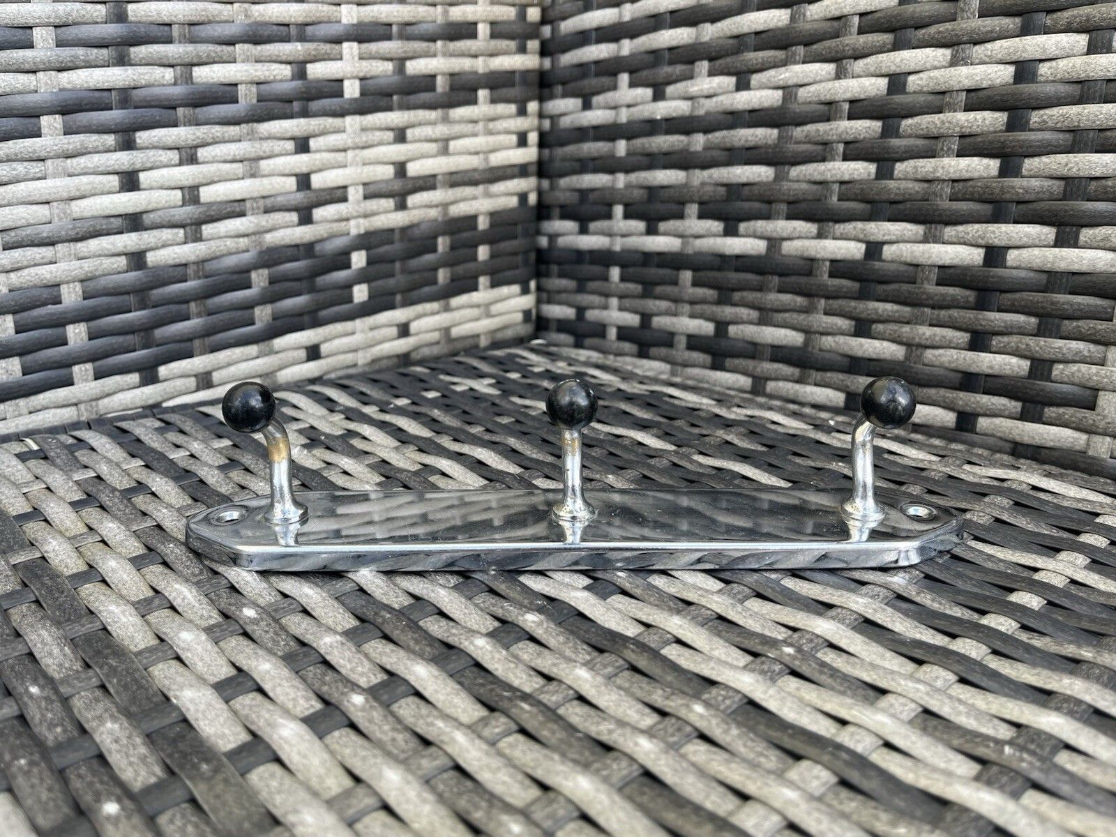 1950's Mid Century French 3 Peg Chrome Sputnik Atomic Coat Hat Hook Stand Retro photo vintage
