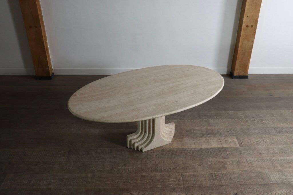 ‘Argo’ Oval Dining Table In Travertine By Carlo Scarpa For Simon Gavina, 1970s photo Furniture