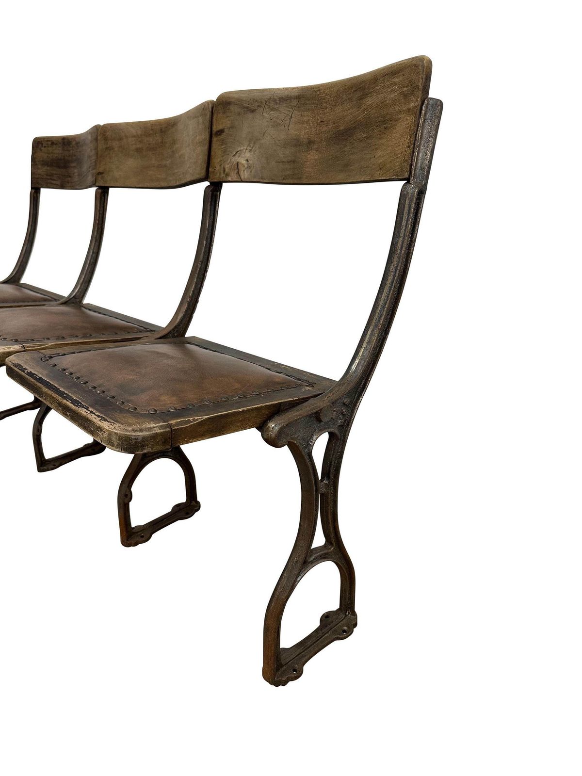 Vintage Set Of 3 Folding Cinema Chairs   Art Deco Opera Theatre Seats With Cast Iron Frame photo for sale