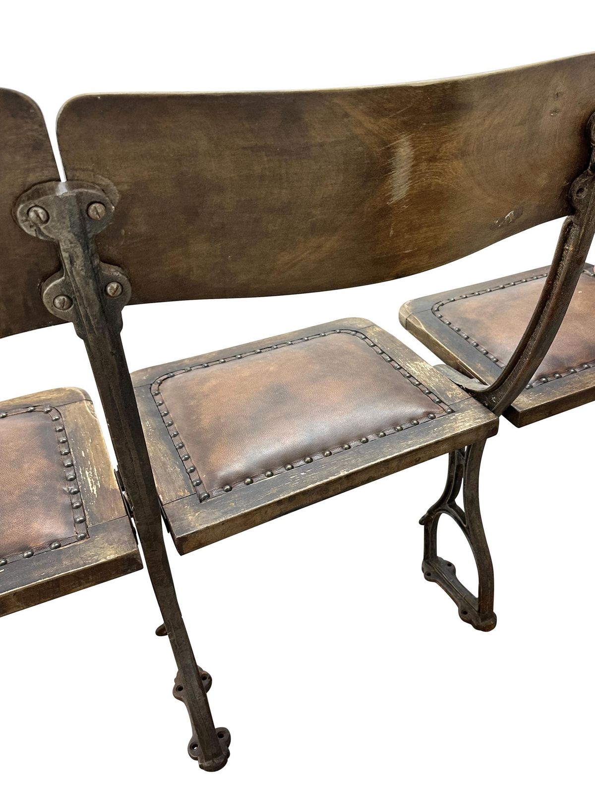 photo for sale Vintage Set Of 3 Folding Cinema Chairs   Art Deco Opera Theatre Seats With Cast Iron Frame