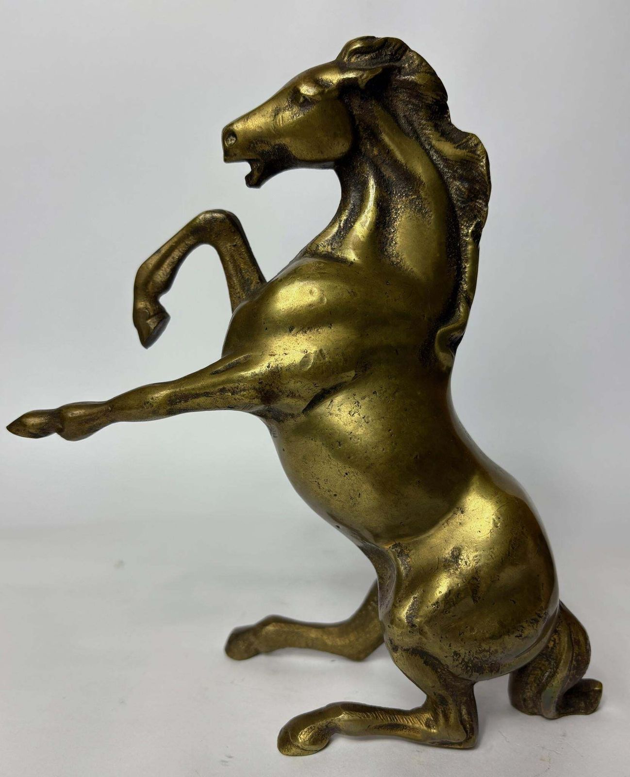 Pair Of Antique Cast Brass Horse Figures (C. 1880–1920) – Heavy Equestrian Mantel Ornaments – 21cm photo buy