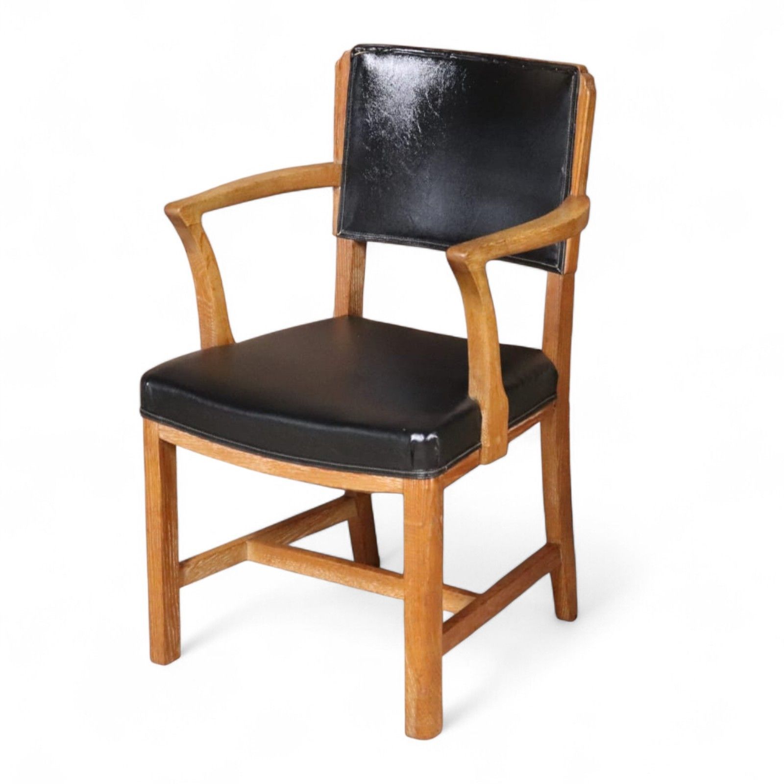 ​Art Deco Oak Desk Chair Heal’s Style 1930s Library Armchair Black Vinyl Office