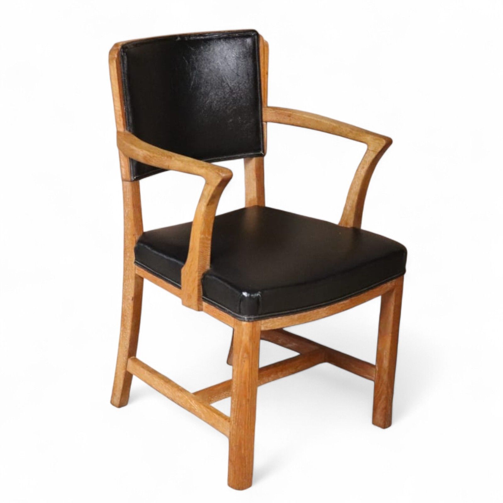 ​Art Deco Oak Desk Chair Heal’s Style 1930s Library Armchair Black Vinyl Office photo furniture