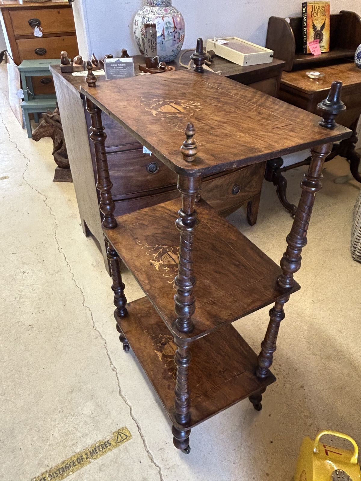 Antique Inlaid Mahogany What Not On Castors photo vintage