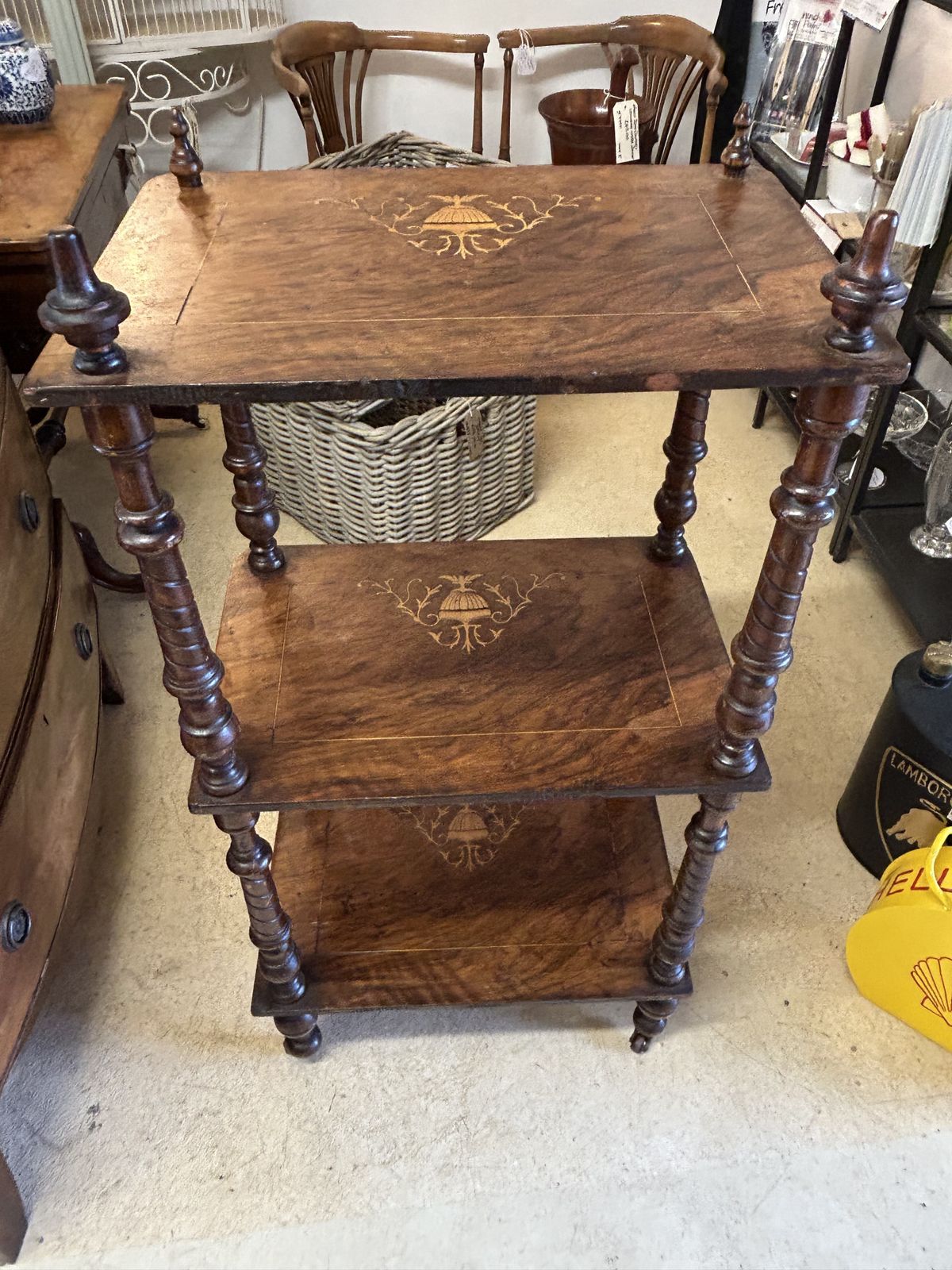 photo for sale Antique Inlaid Mahogany What Not On Castors