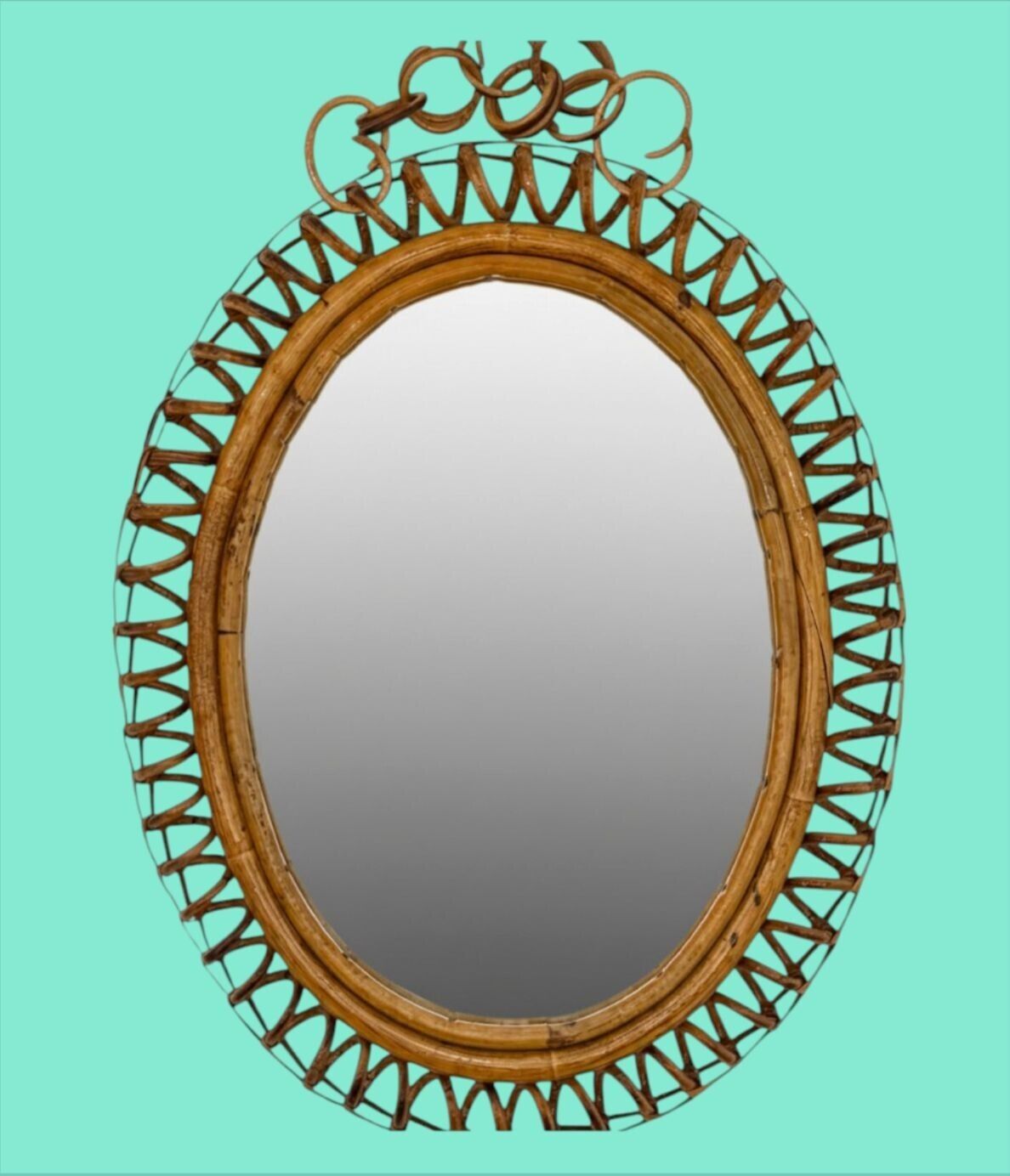 An Italian 1960's Bamboo Spiral Framed Mirror By Franco Albini For Bonacina photo vintage