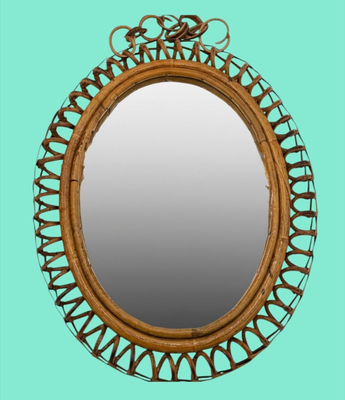 photo for sale An Italian 1960's Bamboo Spiral Framed Mirror By Franco Albini For Bonacina