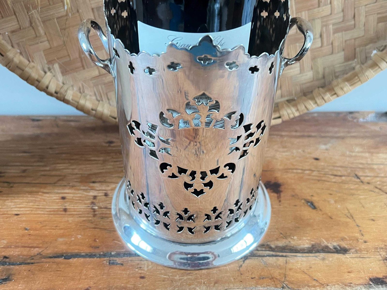 Antique Maxfield & Sons Sheffield A1 Silver Plate Wine Holder With Handles Pierced Bottle Slider Edwardian Fretwork Coaster English Barware photo vinterior