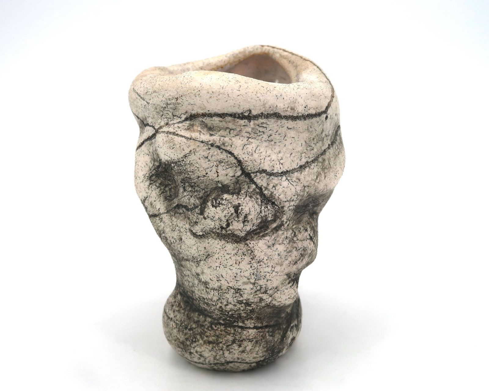 French Sculptural Ceramic Vase Decorated With Faces And With A Hole, 1980s / Grey, Art, Artist, Home Decor, Sculpture photo 425.0