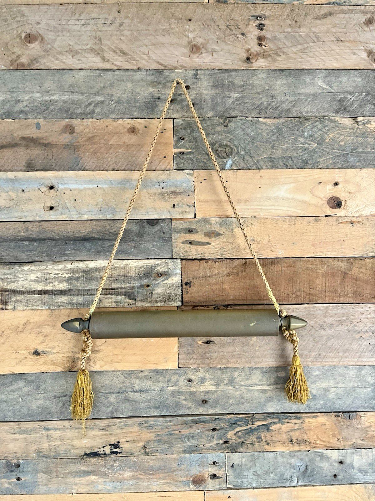 photo for sale Heavy Antique Brass Ceremonial Scroll Holder / Banner Rod For Tapestry Map Flag