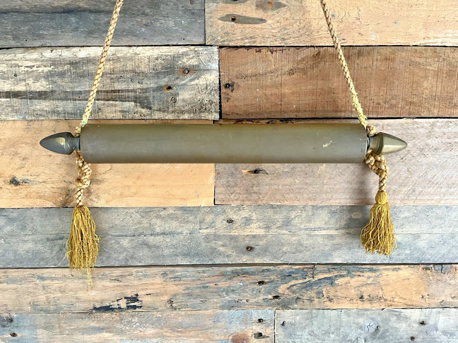 Art Heavy Antique Brass Ceremonial Scroll Holder / Banner Rod For Tapestry Map Flag photo
