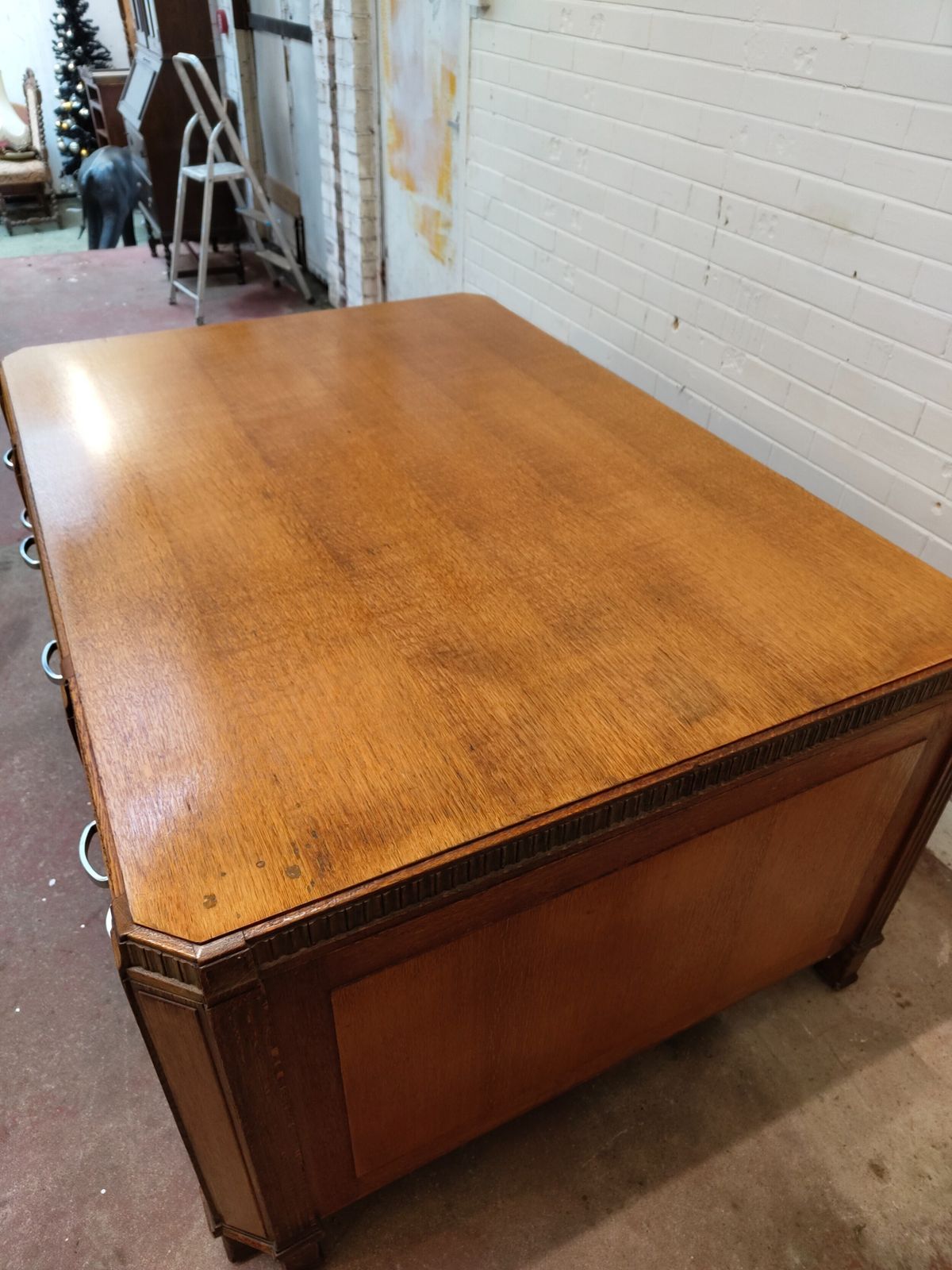Imposing Golden Oak Art Deco Partners Desk By Waring & Gillows photo for sale
