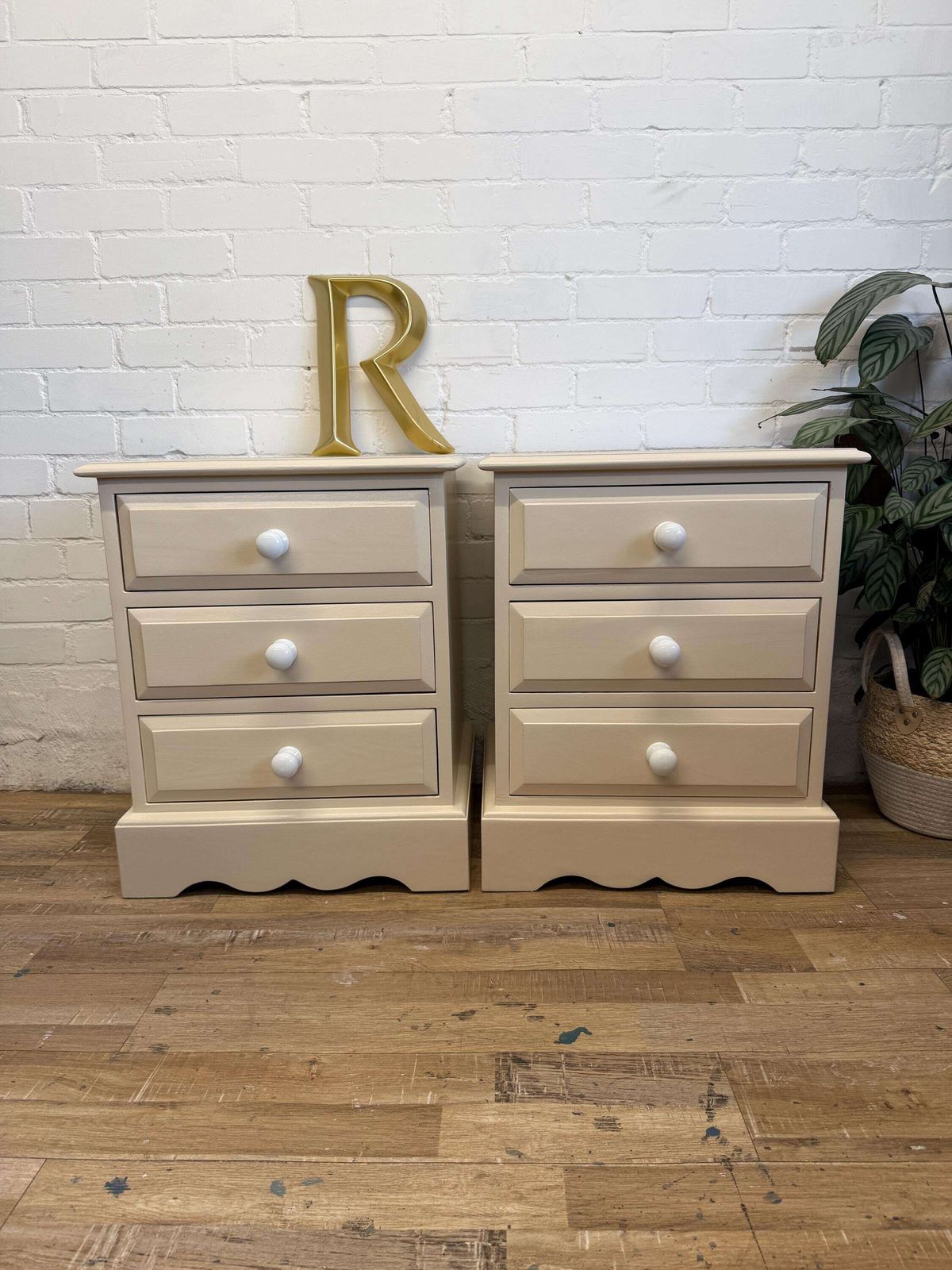 Pair Of Painted Pine Bedside Tables Solid Pine | Farrow & Ball Joa’s White photo Furniture