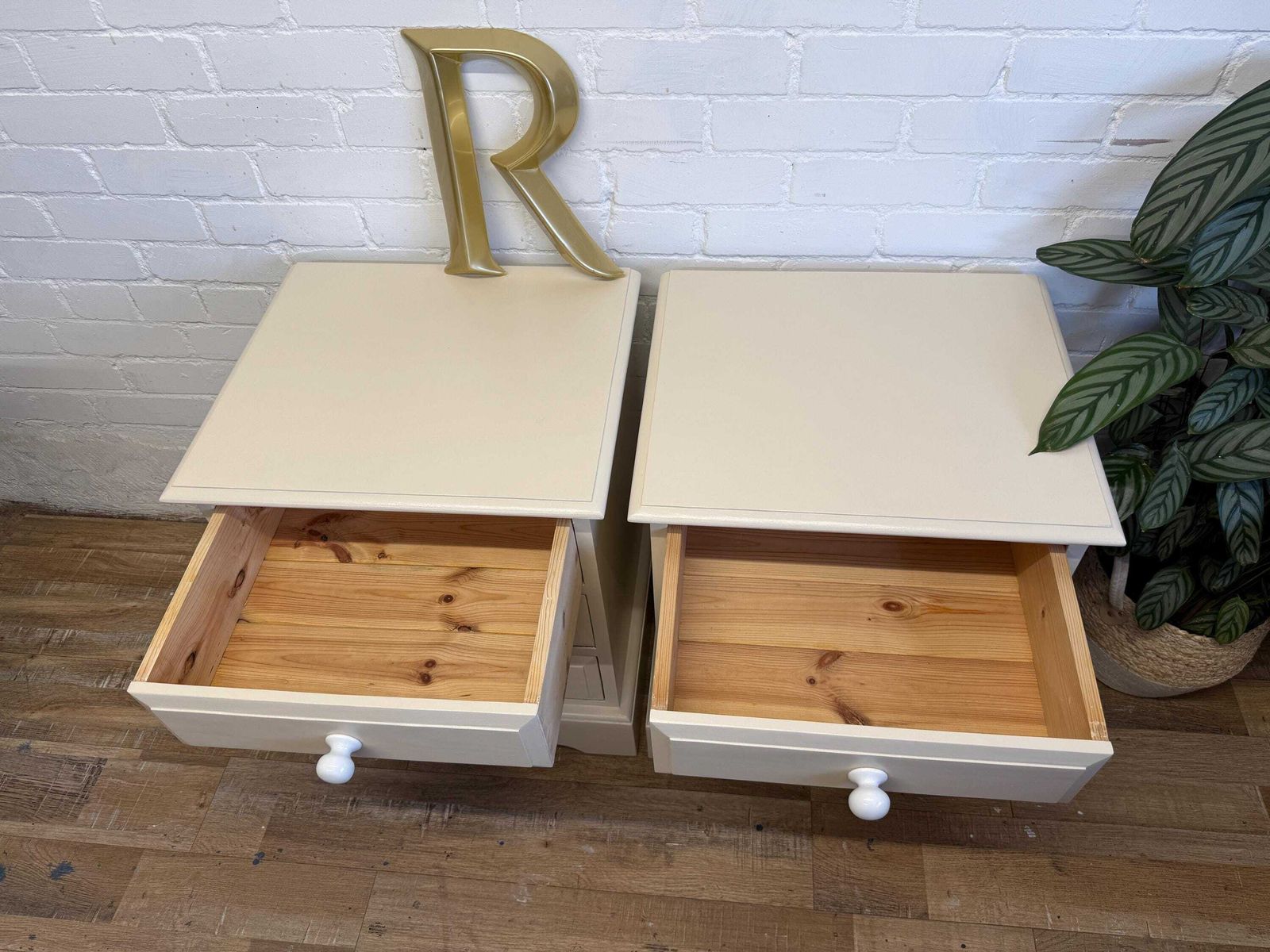 photo for sale Pair Of Painted Pine Bedside Tables Solid Pine | Farrow & Ball Joa’s White