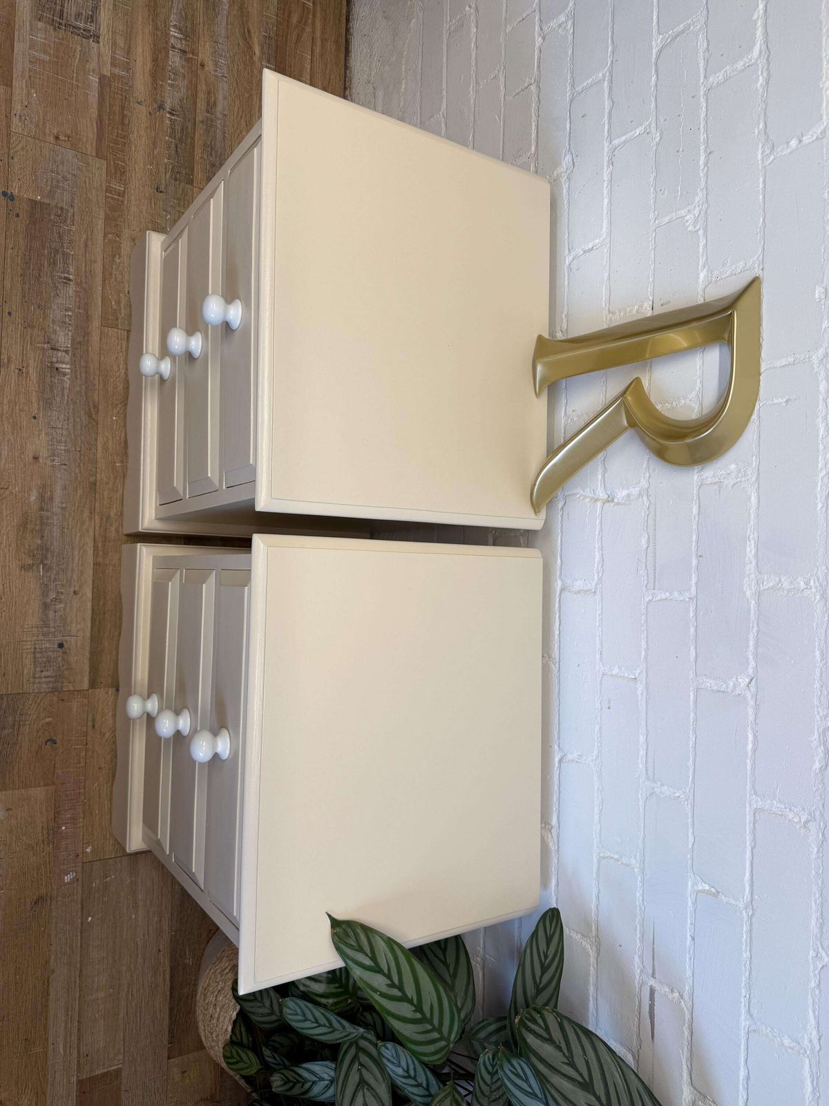 445.0 Pair Of Painted Pine Bedside Tables Solid Pine | Farrow & Ball Joa’s White photo