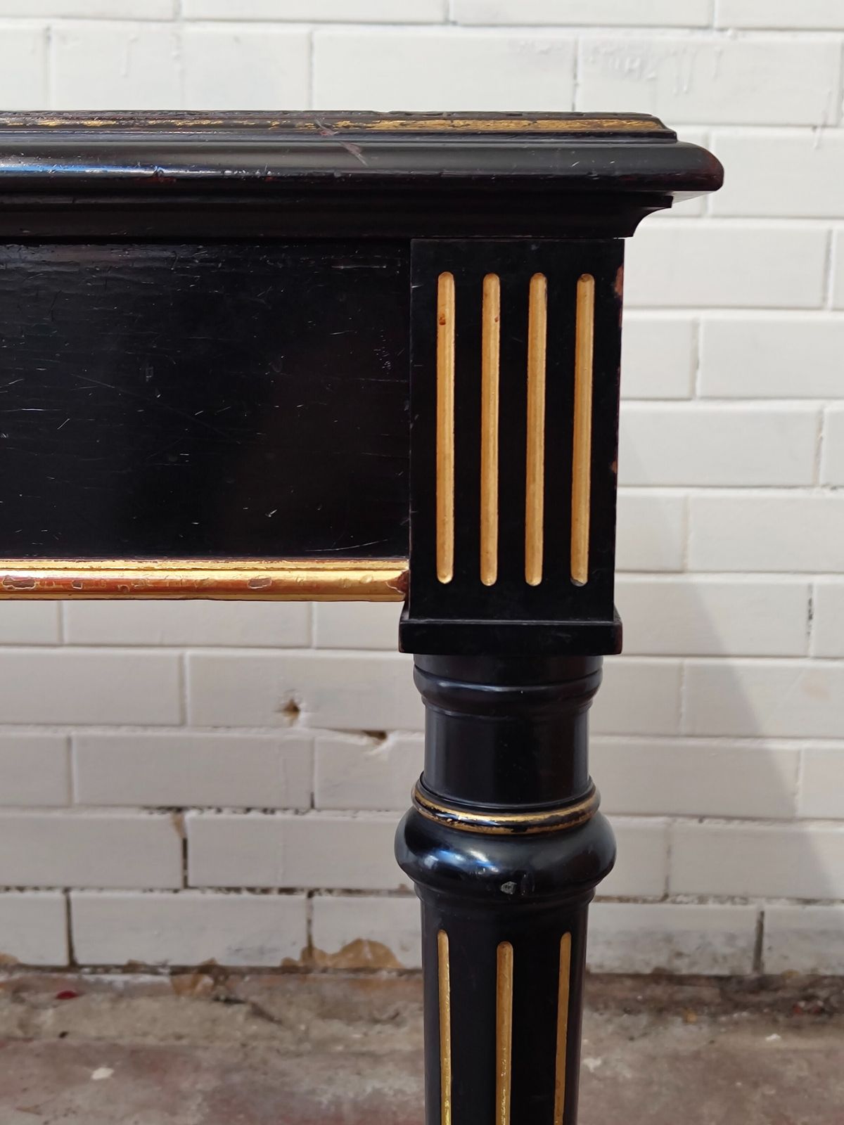 Antique Victorian English Aesthetic Movement Ebonised Leather Top Library Writing Table photo vintage