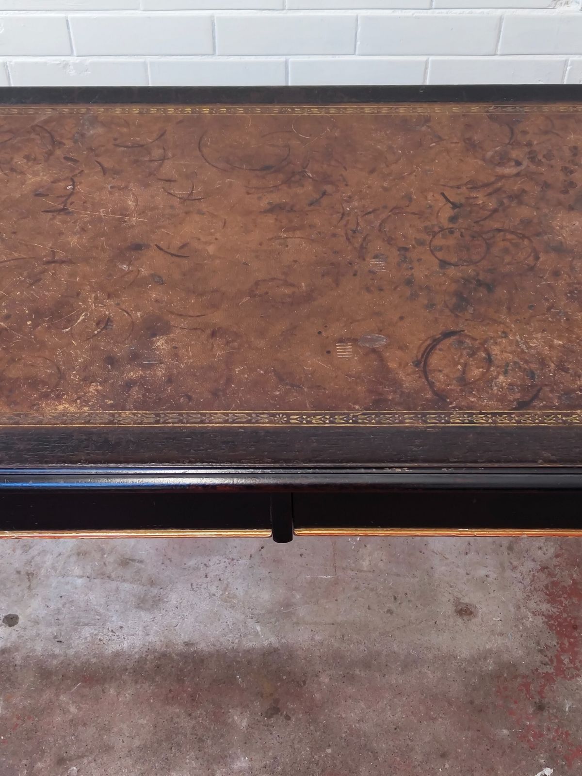 photo for sale Antique Victorian English Aesthetic Movement Ebonised Leather Top Library Writing Table