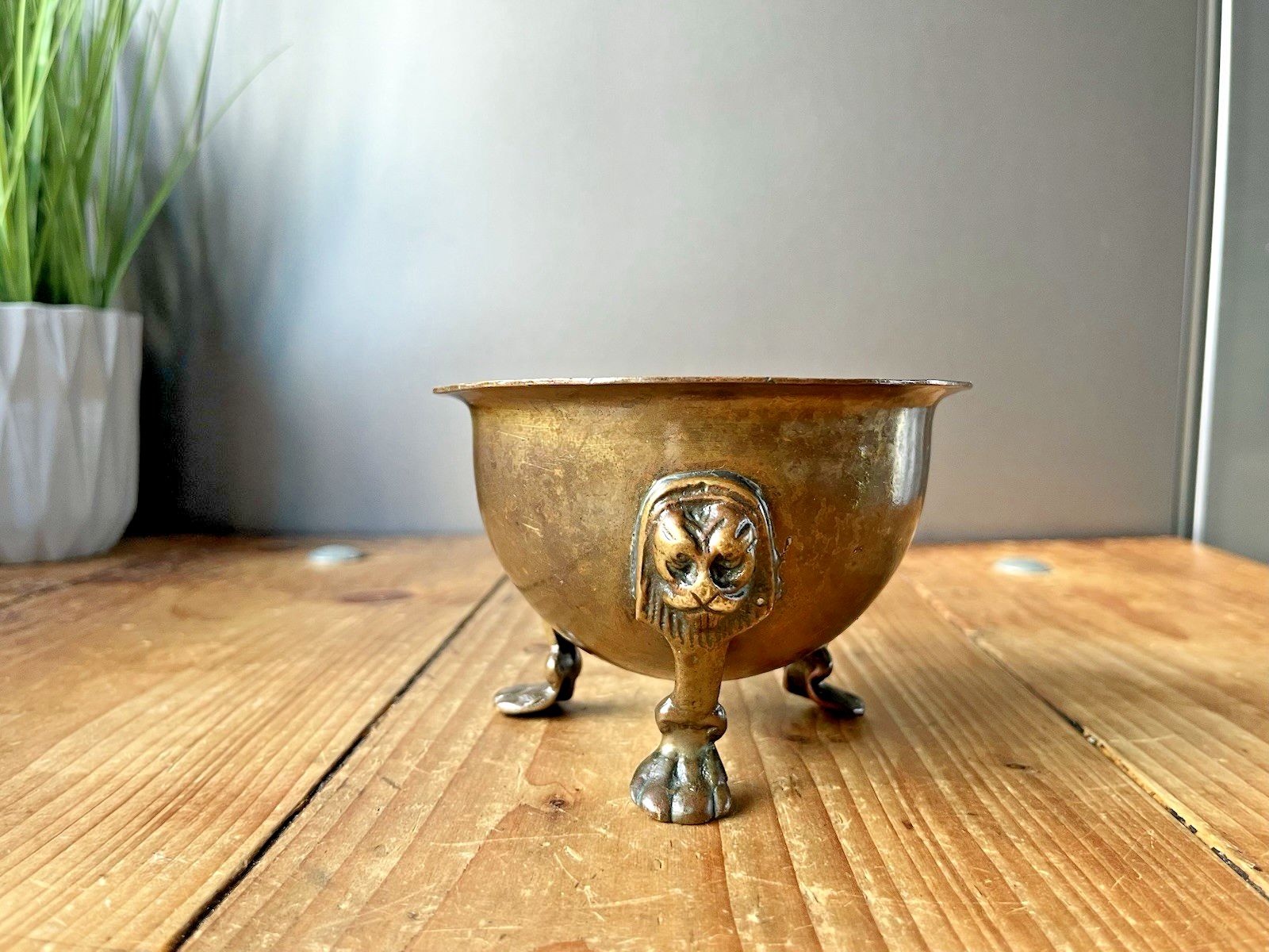 Antique 19th C Bronze Brass Monkey Mask Lion Footed Plant Pot Planter Cachepot photo for sale