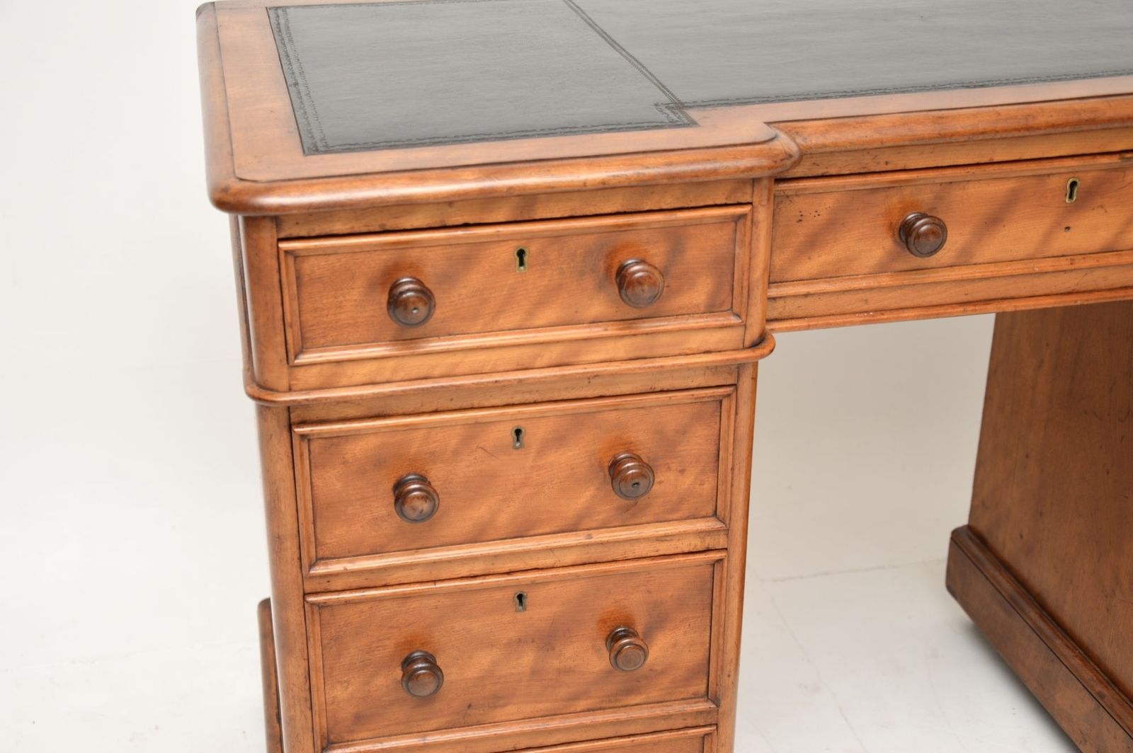 Antique Victorian Satinwood Leather Top Pedestal Desk photo for sale