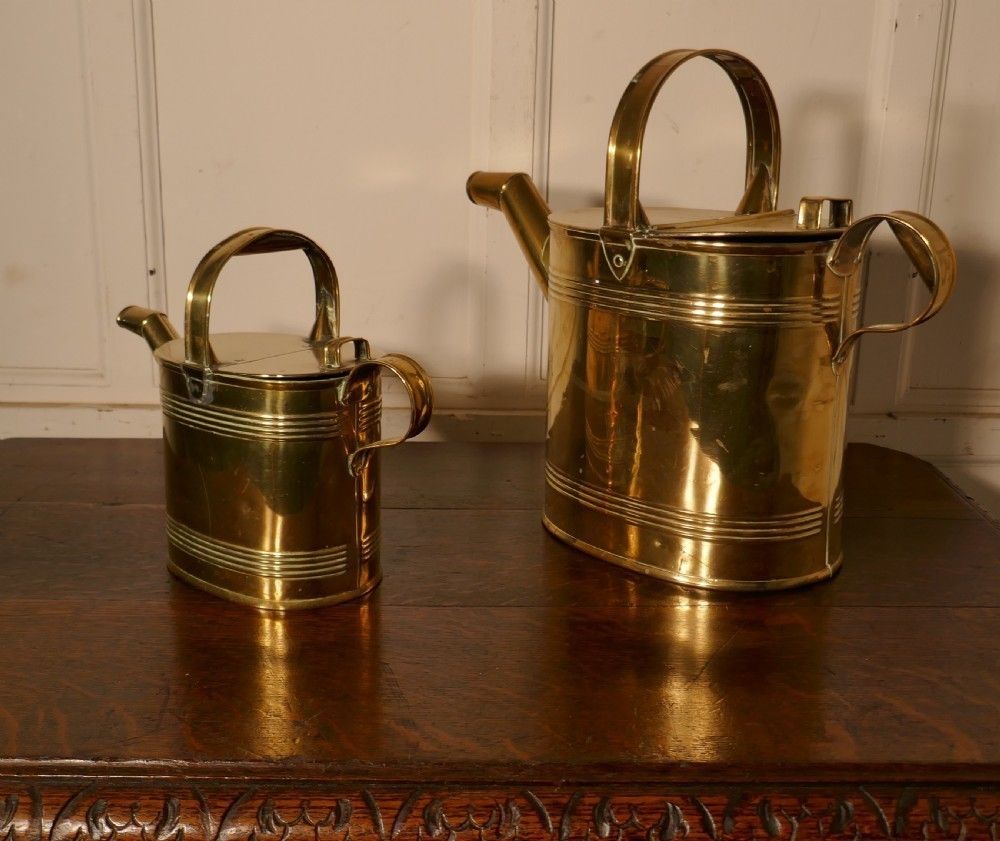Set Of 2 Victorian Brass Hot Water Jugs photo for sale