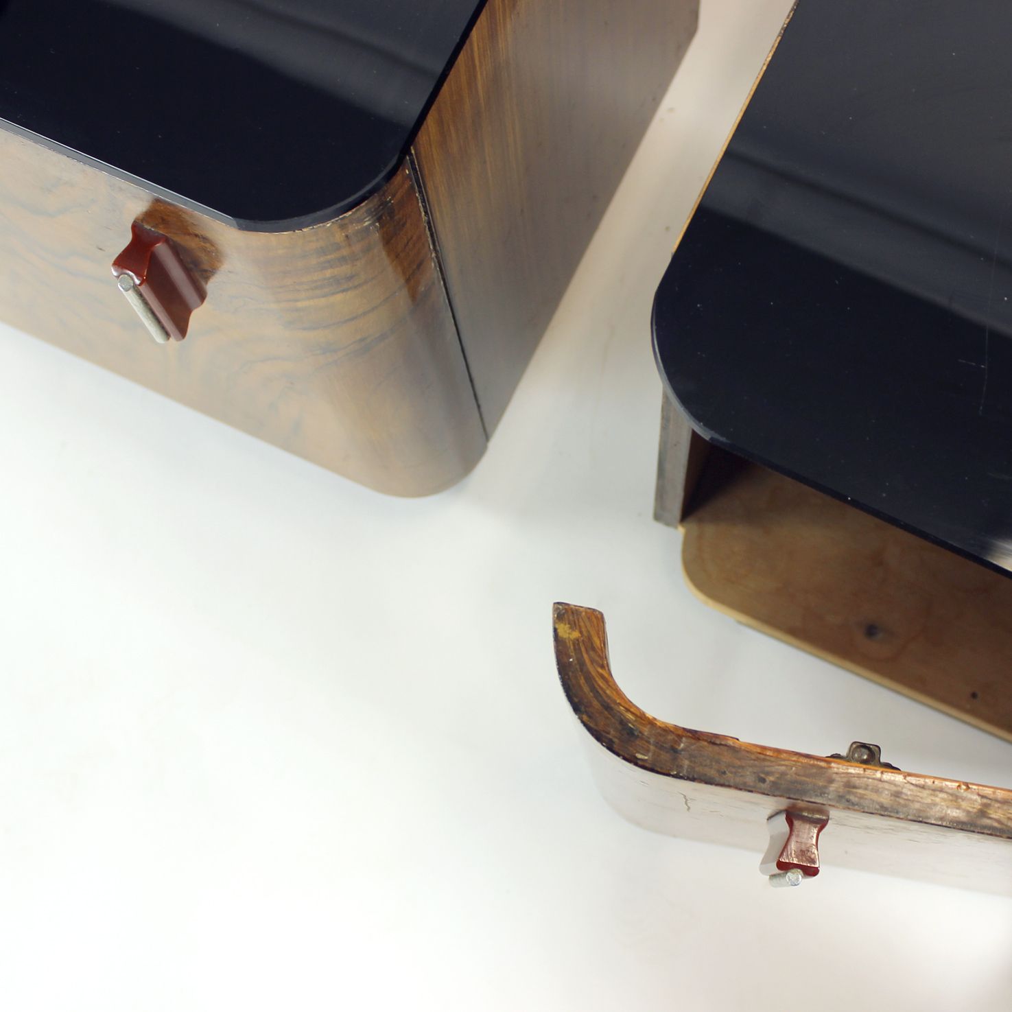 Pair Of Art Deco Bedside Tables With Faux Wood Graining & Glass, Czechoslovakia, 1940s photo Furniture