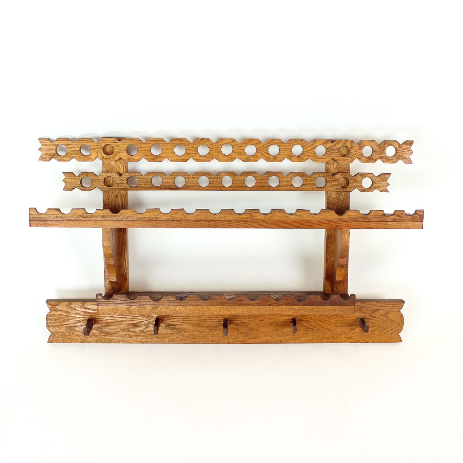 Mid Century Folk Art Wooden Wall Shelf, Czechoslovakia, 1950s