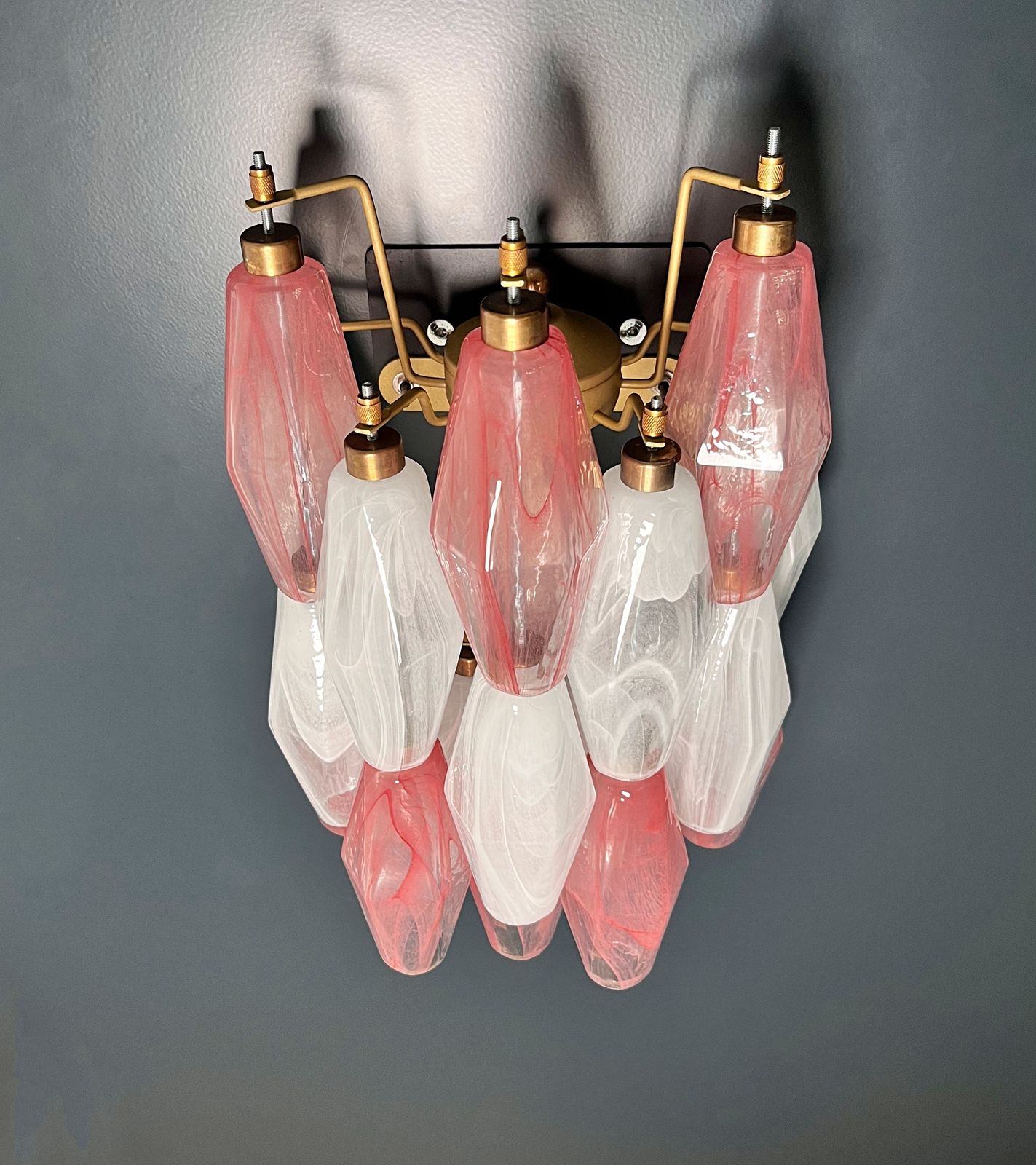 Vintage Murano Italian Poliedri White And Pink Albaster Wall Sconces photo 750.0