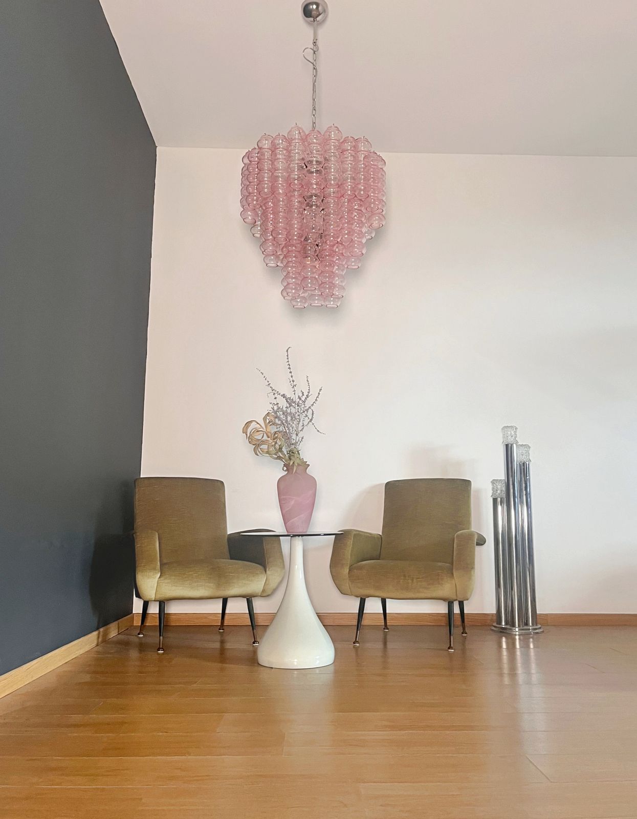 Three Tier Murano Glass Tube Chandelier   48 Pink Glasses photo Lighting