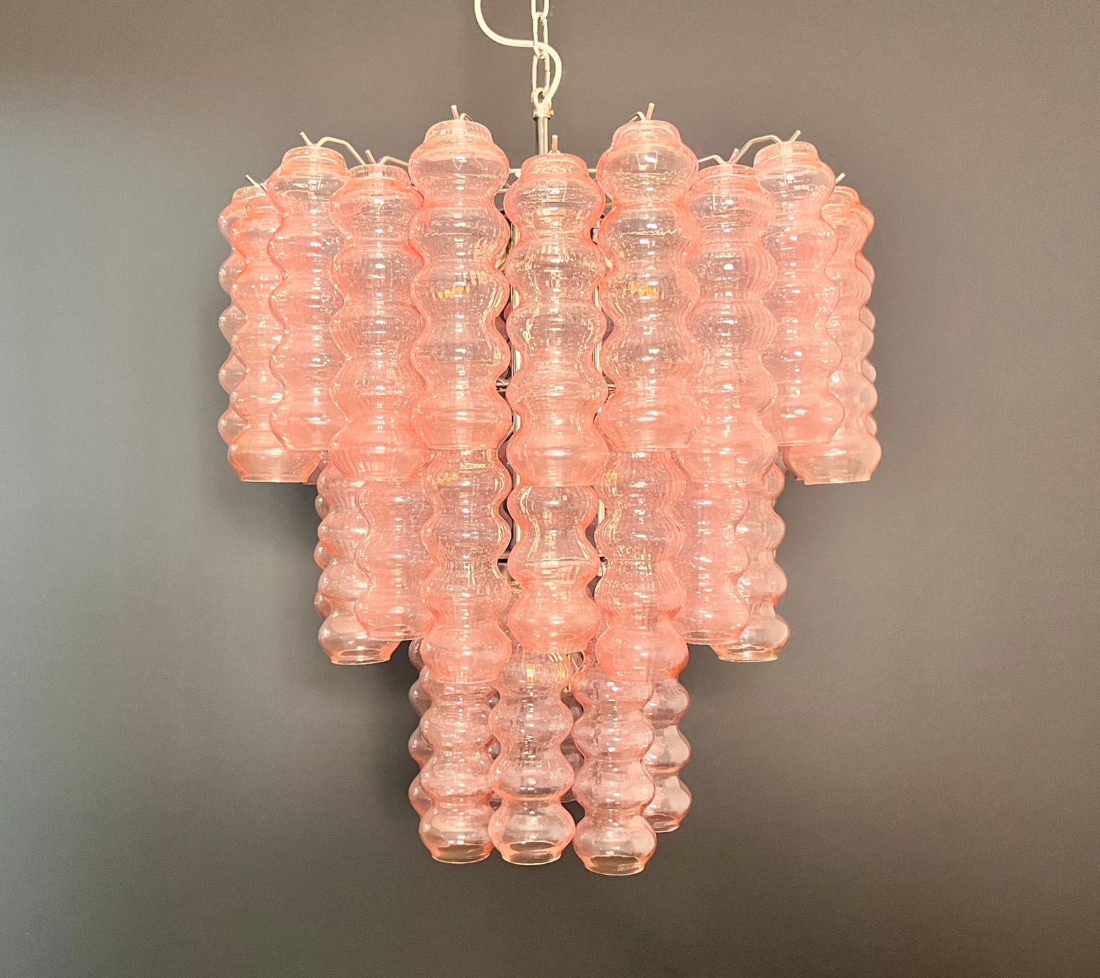 Three Tier Murano Glass Tube Chandelier   48 Pink Glasses