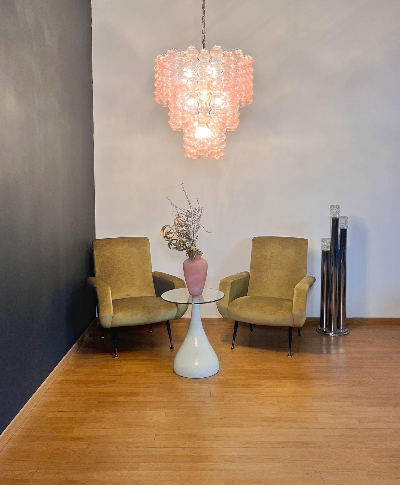 Lighting Three Tier Murano Glass Tube Chandelier   48 Pink Glasses photo