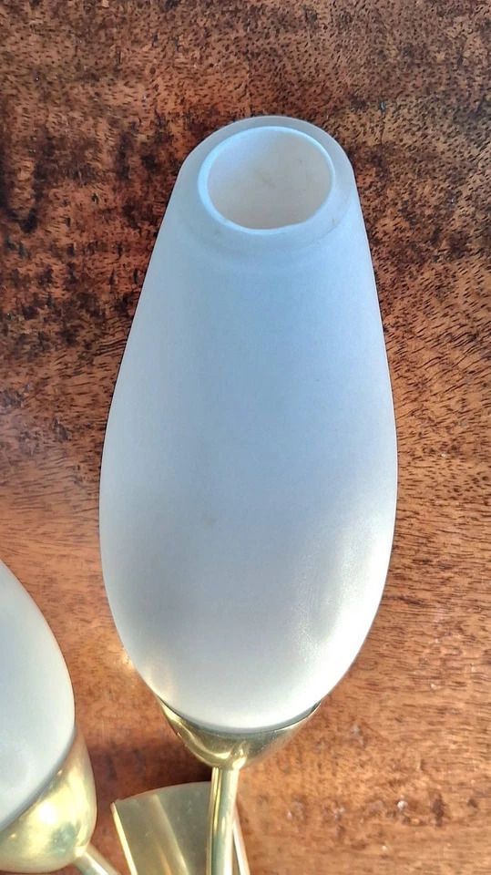 Rare Pair 1950s Mid Century Brass & Matt Opaline Asea Sweden Wall Lamps Lights photo Lighting