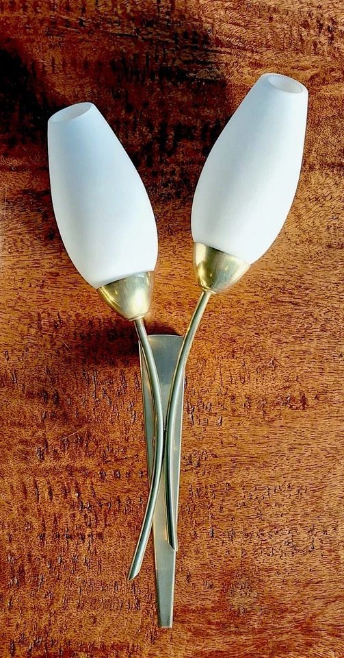 Rare Pair 1950s Mid Century Brass & Matt Opaline Asea Sweden Wall Lamps Lights photo vintage