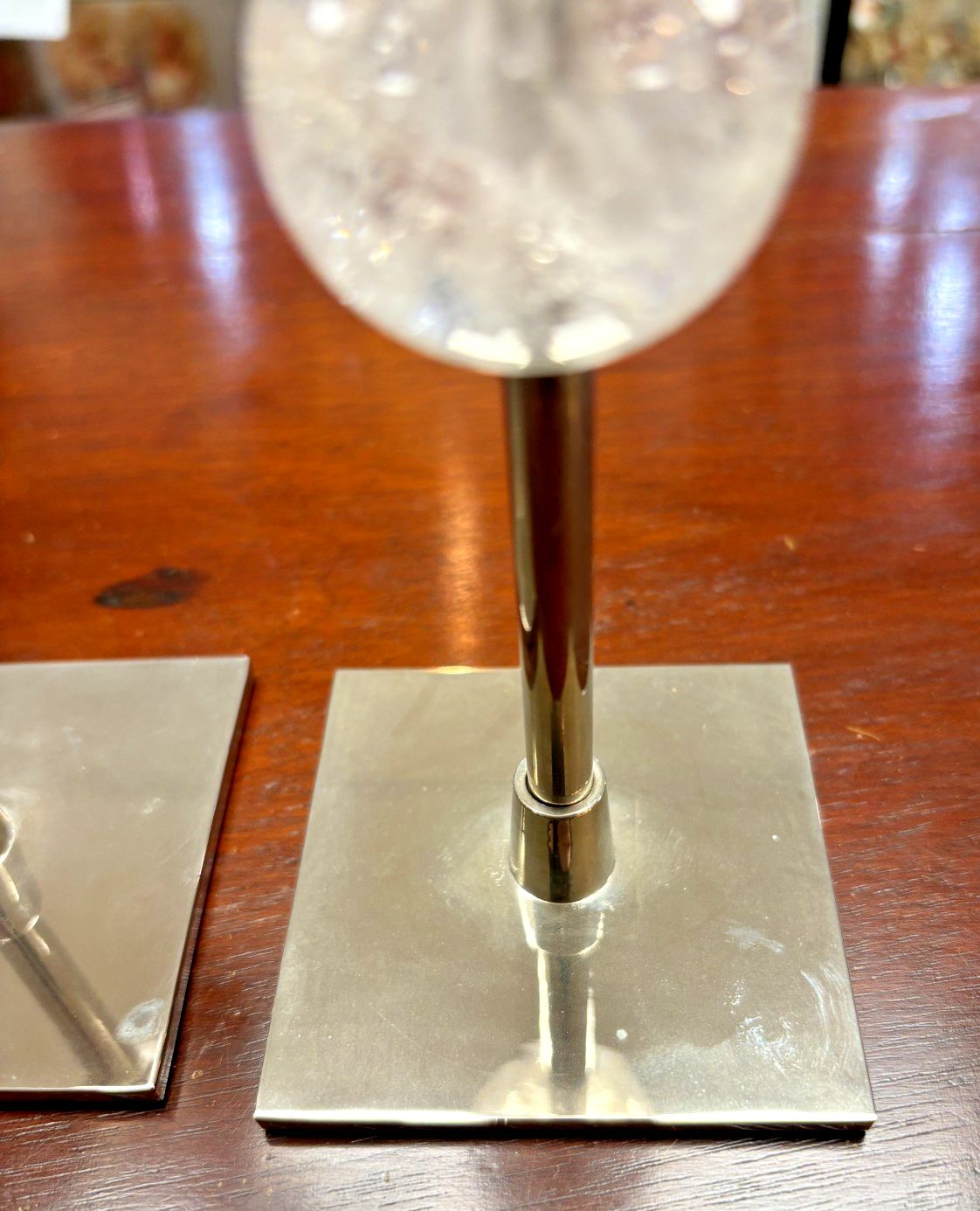 Pair Of Anna New York Chrome Metal & Clear Quartz Candlesticks As Found photo vintage
