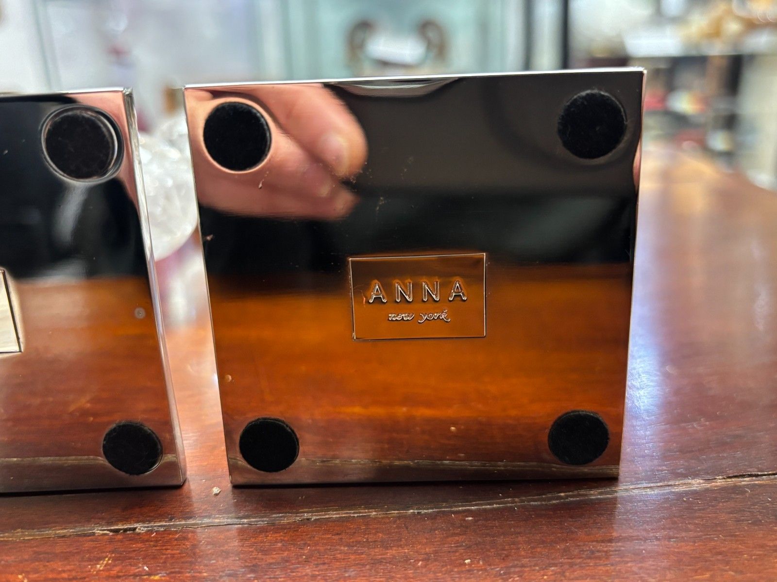 Home Decor Pair Of Anna New York Chrome Metal & Clear Quartz Candlesticks As Found photo