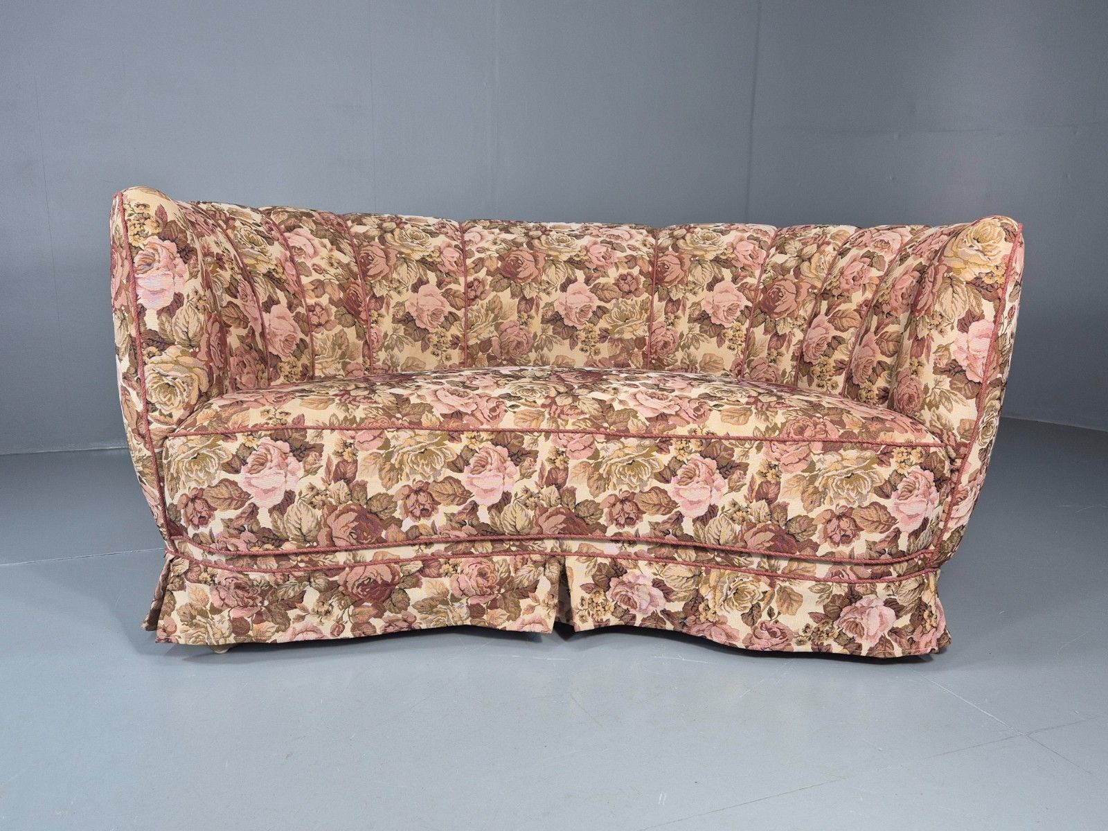 2 Seater Banana Sofa Vintage Danish Art Deco Floral Upholstery  Eb10788 V2ss photo for sale