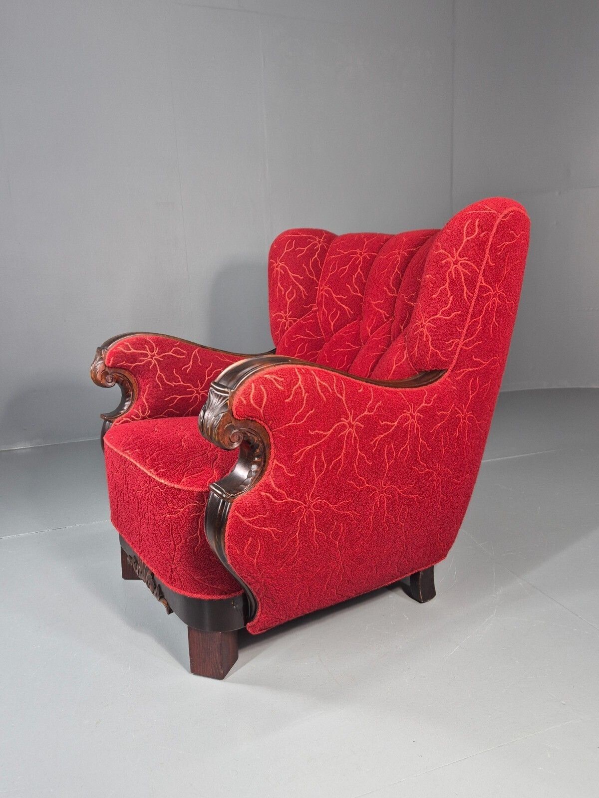 Vintage Art Deco Danish Lounge Chair Red Moquette 1930s Eb11394 Vclo photo furniture