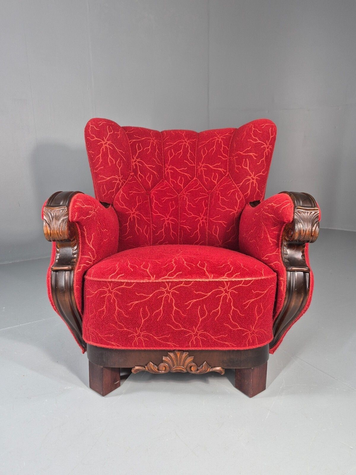 Vintage Art Deco Danish Lounge Chair Red Moquette 1930s Eb11394 Vclo photo for sale